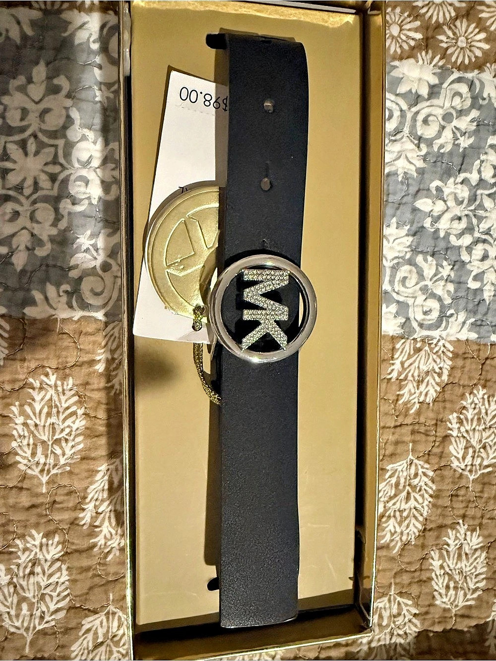 Michael Kors Pave Logo Belt Black & Gold Waist Large